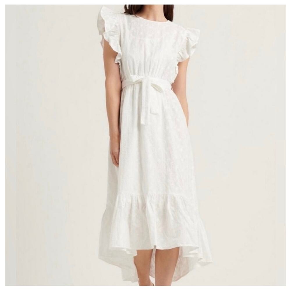 NWT Lucky Brand Reese Maxi Dress Midi Ruffle White Tie Waist XS